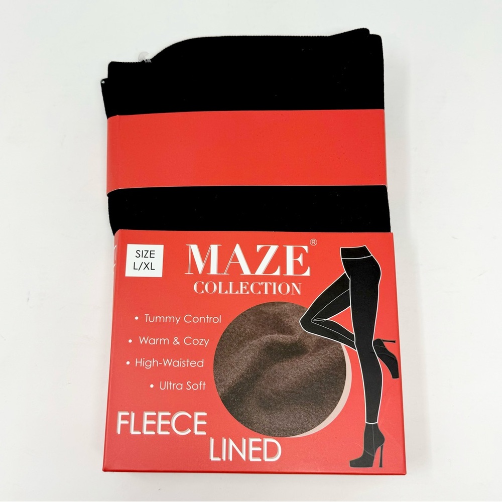 Black Fleece Lined Holiday Design Leggings Maze Collection Large / XL NWT